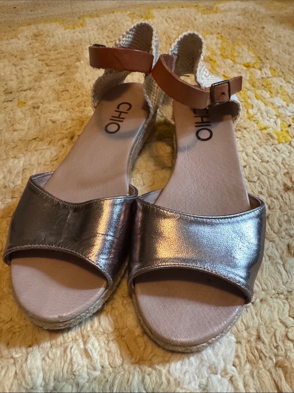 Chio Metallic Raffia Silver Espadrille Sandals 38